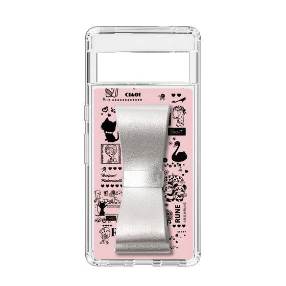 Slim Protection Case - STAND & RING RIBBON Silver［ Rune Naito - RUNE Girl Retro & Modern - Pink ］
