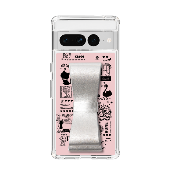 Slim Protection Case - STAND & RING RIBBON Silver［ Rune Naito - RUNE Girl Retro & Modern - Pink ］