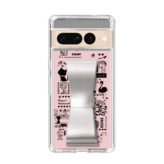 Slim Protection Case - STAND & RING RIBBON Silver［ Rune Naito - RUNE Girl Retro & Modern - Pink ］