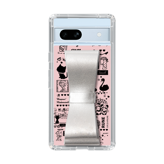 Slim Protection Case - STAND & RING RIBBON Silver［ Rune Naito - RUNE Girl Retro & Modern - Pink ］