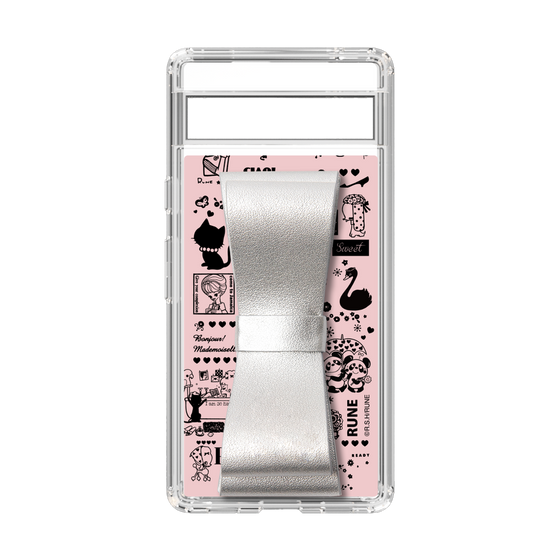 Slim Protection Case - STAND & RING RIBBON Silver［ Rune Naito - RUNE Girl Retro & Modern - Pink ］