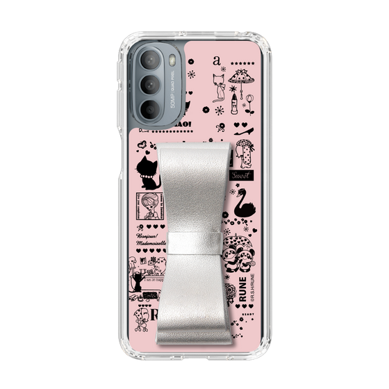 Slim Protection Case - STAND & RING RIBBON Silver［ Rune Naito - RUNE Girl Retro & Modern - Pink ］