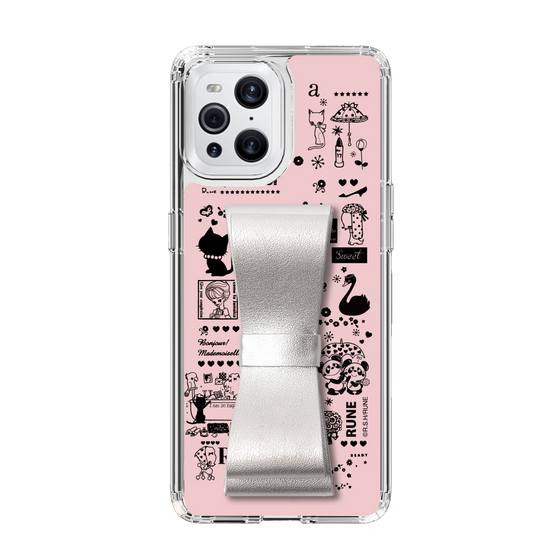 Slim Protection Case - STAND & RING RIBBON Silver［ Rune Naito - RUNE Girl Retro & Modern - Pink ］