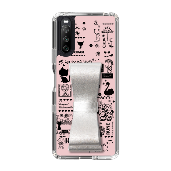 Slim Protection Case - STAND & RING RIBBON Silver［ Rune Naito - RUNE Girl Retro & Modern - Pink ］
