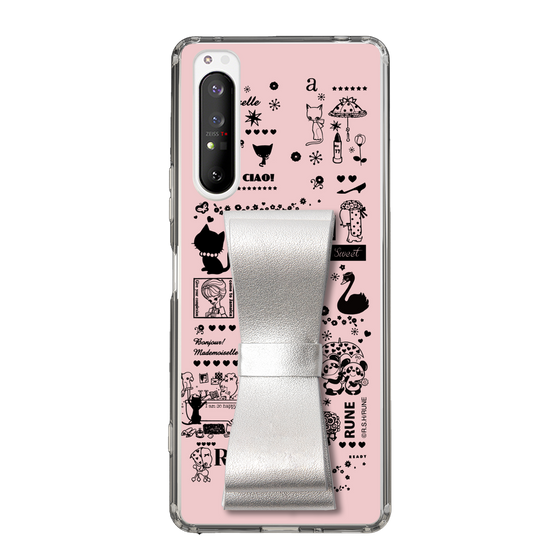 Slim Protection Case - STAND & RING RIBBON Silver［ Rune Naito - RUNE Girl Retro & Modern - Pink ］