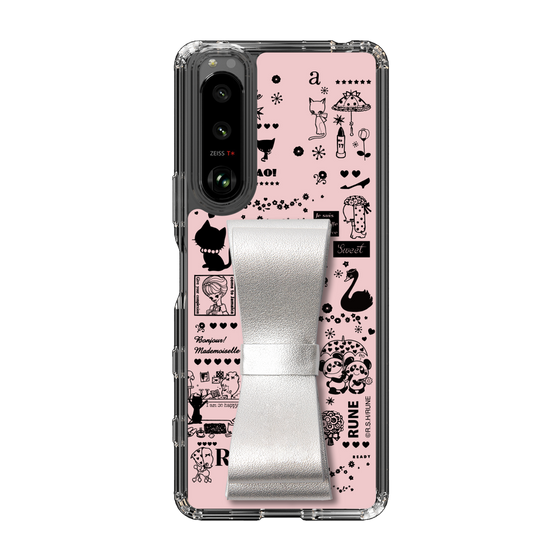 Slim Protection Case - STAND & RING RIBBON Silver［ Rune Naito - RUNE Girl Retro & Modern - Pink ］