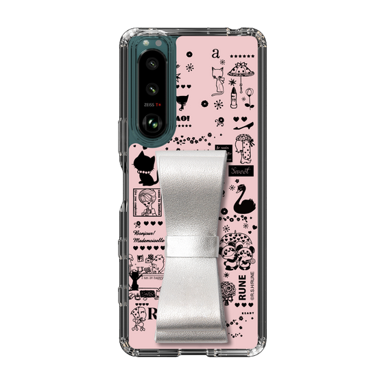 Slim Protection Case - STAND & RING RIBBON Silver［ Rune Naito - RUNE Girl Retro & Modern - Pink ］