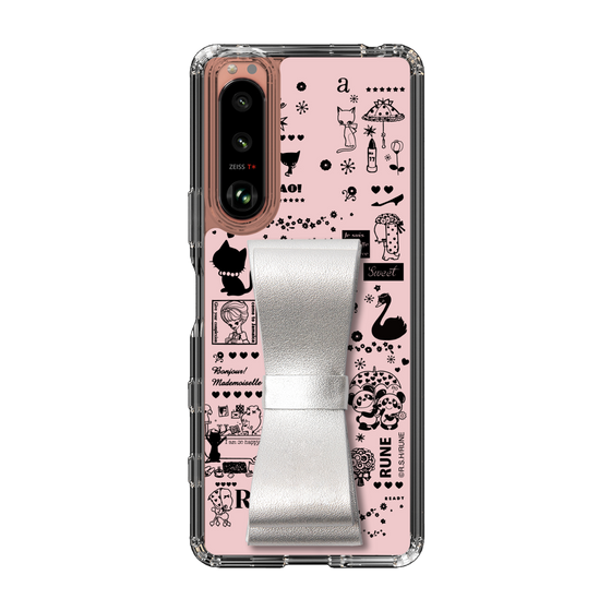 Slim Protection Case - STAND & RING RIBBON Silver［ Rune Naito - RUNE Girl Retro & Modern - Pink ］