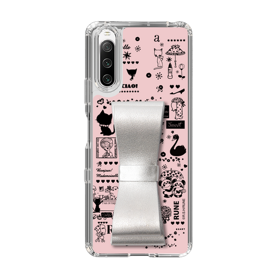 Slim Protection Case - STAND & RING RIBBON Silver［ Rune Naito - RUNE Girl Retro & Modern - Pink ］