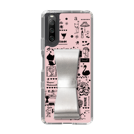 Slim Protection Case - STAND & RING RIBBON Silver［ Rune Naito - RUNE Girl Retro & Modern - Pink ］