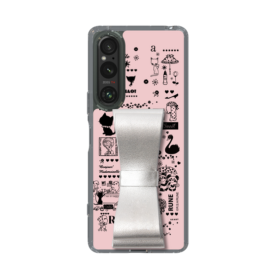 Slim Protection Case - STAND & RING RIBBON Silver［ Rune Naito - RUNE Girl Retro & Modern - Pink ］