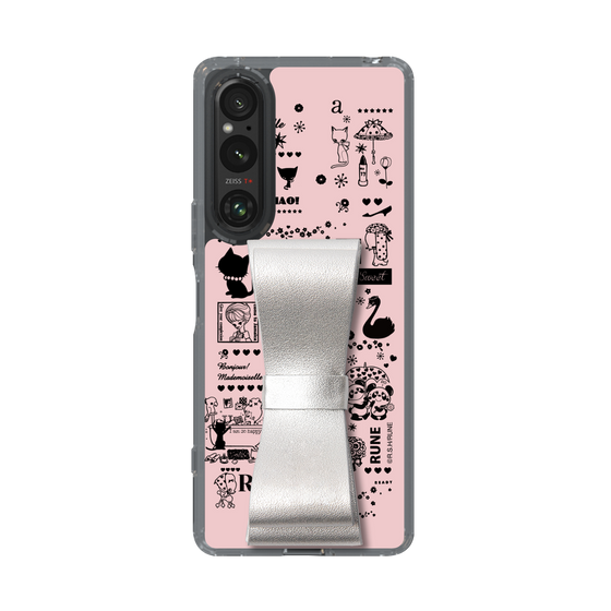 Slim Protection Case - STAND & RING RIBBON Silver［ Rune Naito - RUNE Girl Retro & Modern - Pink ］