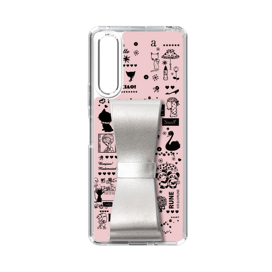 Slim Protection Case - STAND & RING RIBBON Silver［ Rune Naito - RUNE Girl Retro & Modern - Pink ］
