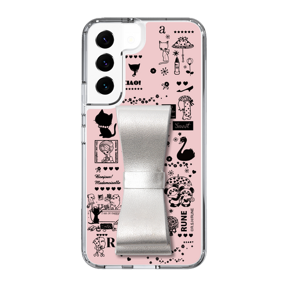 Slim Protection Case - STAND & RING RIBBON Silver［ Rune Naito - RUNE Girl Retro & Modern - Pink ］