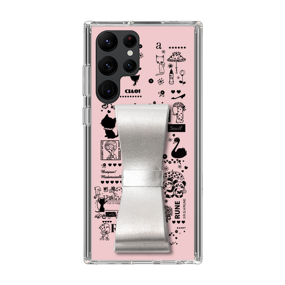 Slim Protection Case - STAND & RING RIBBON Silver［ Rune Naito - RUNE Girl Retro & Modern - Pink ］