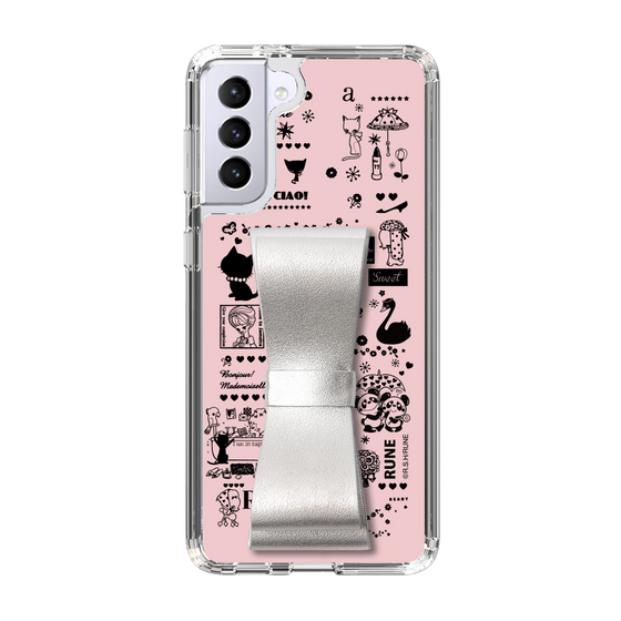 Slim Protection Case - STAND & RING RIBBON Silver［ Rune Naito - RUNE Girl Retro & Modern - Pink ］