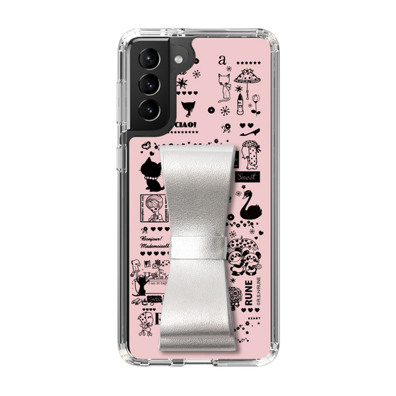Slim Protection Case - STAND & RING RIBBON Silver［ Rune Naito - RUNE Girl Retro & Modern - Pink ］