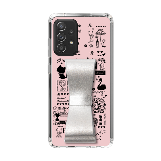 Slim Protection Case - STAND & RING RIBBON Silver［ Rune Naito - RUNE Girl Retro & Modern - Pink ］