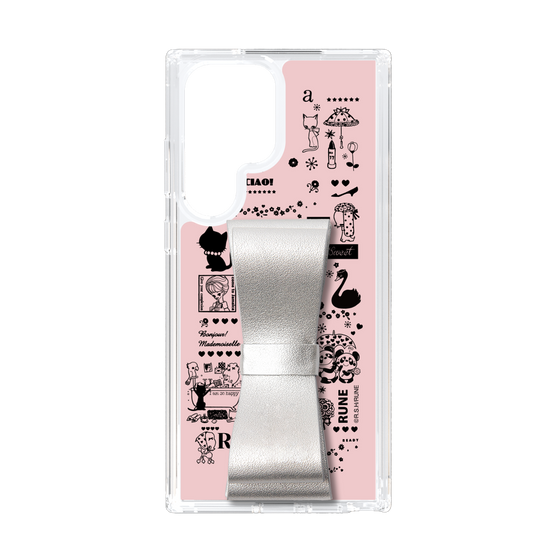 Slim Protection Case - STAND & RING RIBBON Silver［ Rune Naito - RUNE Girl Retro & Modern - Pink ］