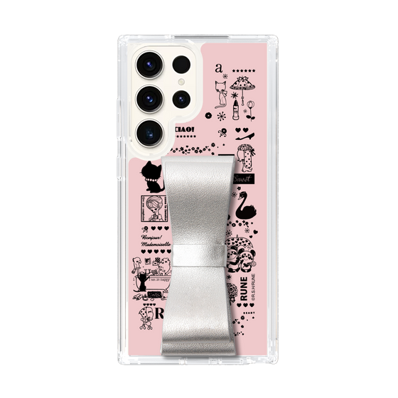 Slim Protection Case - STAND & RING RIBBON Silver［ Rune Naito - RUNE Girl Retro & Modern - Pink ］