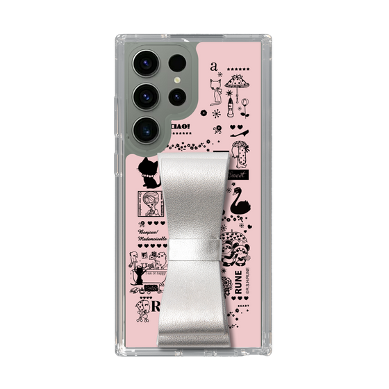 Slim Protection Case - STAND & RING RIBBON Silver［ Rune Naito - RUNE Girl Retro & Modern - Pink ］