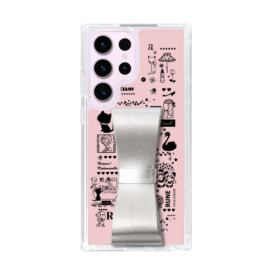 Slim Protection Case - STAND & RING RIBBON Silver［ Rune Naito - RUNE Girl Retro & Modern - Pink ］