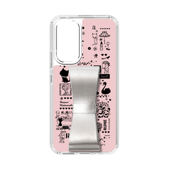 Slim Protection Case - STAND & RING RIBBON Silver［ Rune Naito - RUNE Girl Retro & Modern - Pink ］