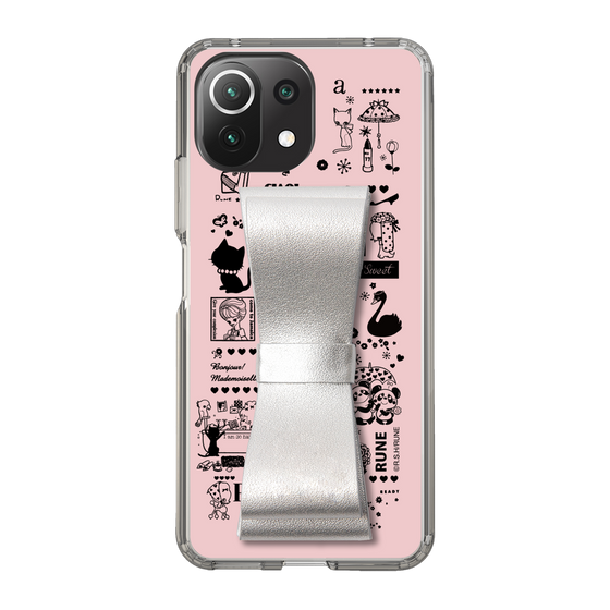 Slim Protection Case - STAND & RING RIBBON Silver［ Rune Naito - RUNE Girl Retro & Modern - Pink ］