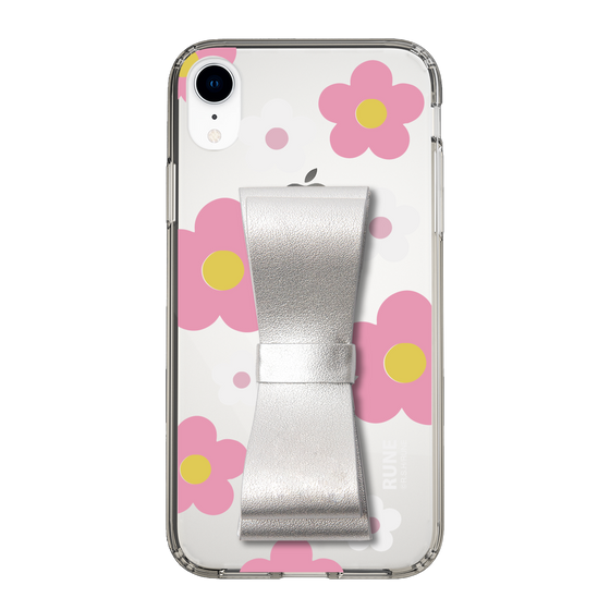Slim Protection Case - STAND & RING RIBBON Silver［ Rune Naito - RUNE Flower - Pink ］