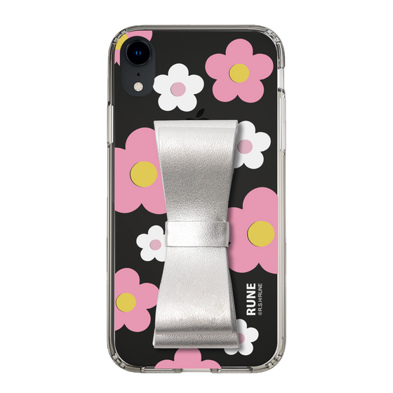 Slim Protection Case - STAND & RING RIBBON Silver［ Rune Naito - RUNE Flower - Pink ］