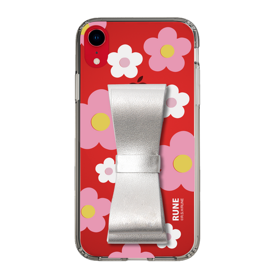Slim Protection Case - STAND & RING RIBBON Silver［ Rune Naito - RUNE Flower - Pink ］