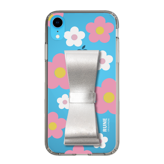 Slim Protection Case - STAND & RING RIBBON Silver［ Rune Naito - RUNE Flower - Pink ］