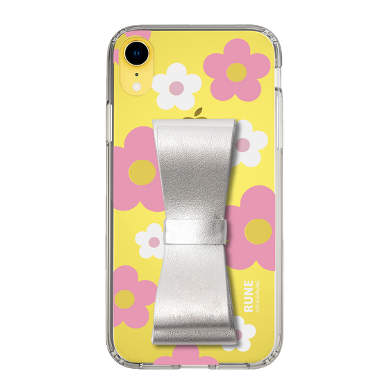 Slim Protection Case - STAND & RING RIBBON Silver［ Rune Naito - RUNE Flower - Pink ］