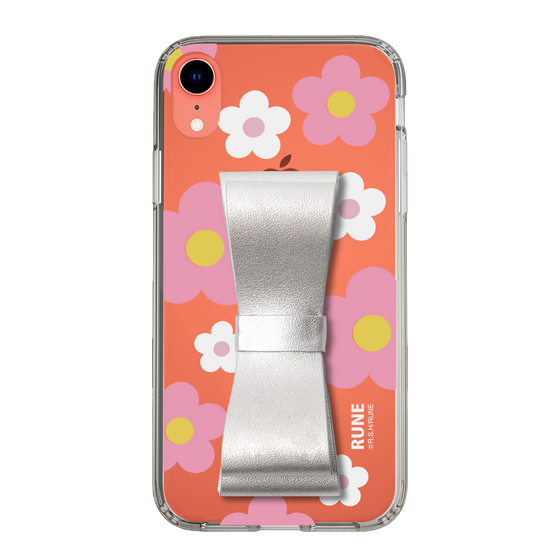 Slim Protection Case - STAND & RING RIBBON Silver［ Rune Naito - RUNE Flower - Pink ］