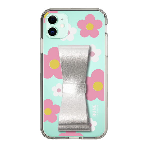 Slim Protection Case - STAND & RING RIBBON Silver［ Rune Naito - RUNE Flower - Pink ］
