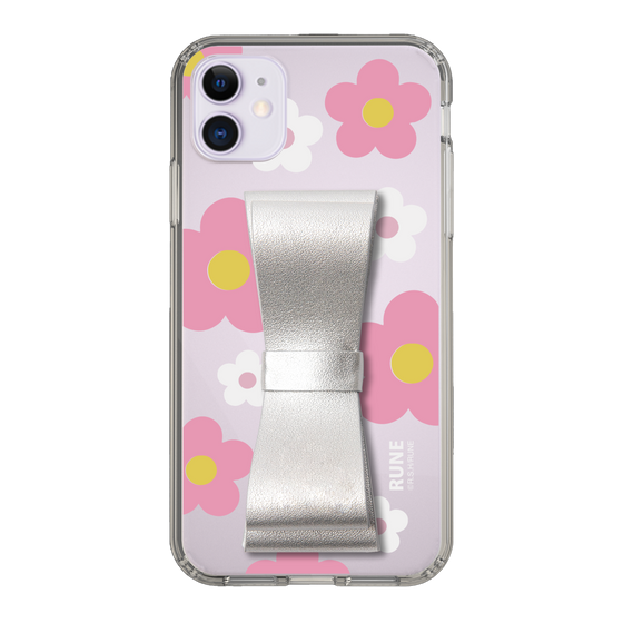 Slim Protection Case - STAND & RING RIBBON Silver［ Rune Naito - RUNE Flower - Pink ］