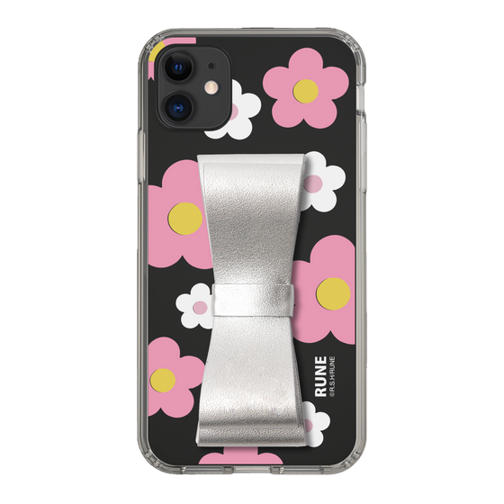 Slim Protection Case - STAND & RING RIBBON Silver［ Rune Naito - RUNE Flower - Pink ］