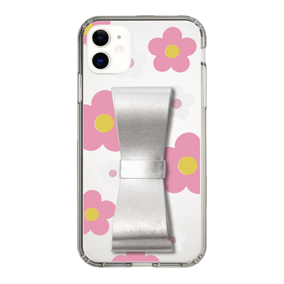 Slim Protection Case - STAND & RING RIBBON Silver［ Rune Naito - RUNE Flower - Pink ］