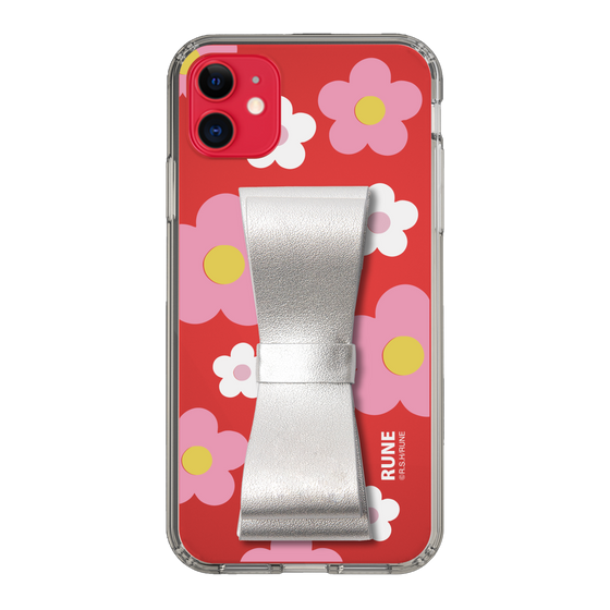 Slim Protection Case - STAND & RING RIBBON Silver［ Rune Naito - RUNE Flower - Pink ］