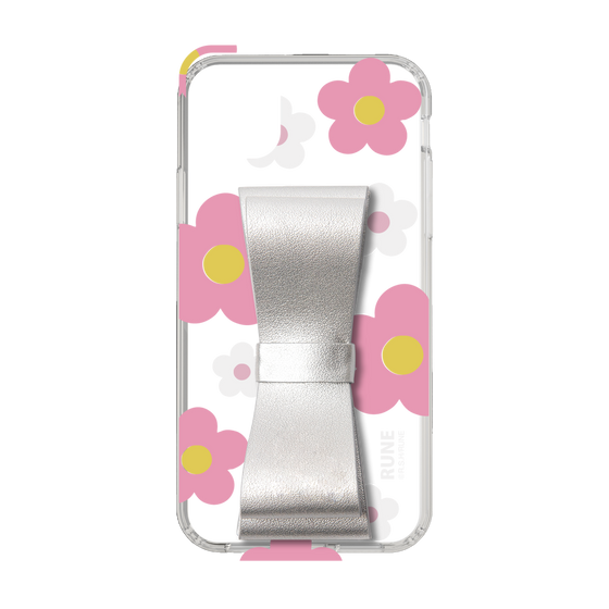Slim Protection Case - STAND & RING RIBBON Silver［ Rune Naito - RUNE Flower - Pink ］