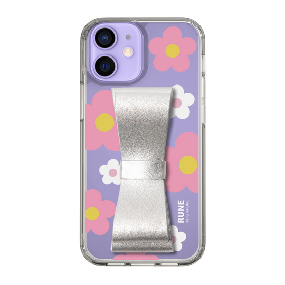 Slim Protection Case - STAND & RING RIBBON Silver［ Rune Naito - RUNE Flower - Pink ］