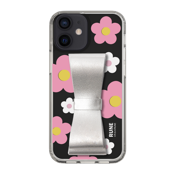 Slim Protection Case - STAND & RING RIBBON Silver［ Rune Naito - RUNE Flower - Pink ］