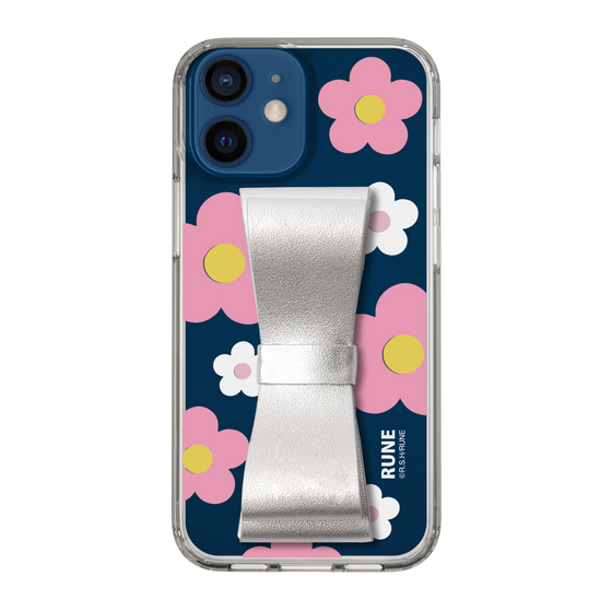 Slim Protection Case - STAND & RING RIBBON Silver［ Rune Naito - RUNE Flower - Pink ］