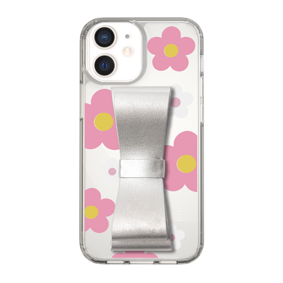 Slim Protection Case - STAND & RING RIBBON Silver［ Rune Naito - RUNE Flower - Pink ］