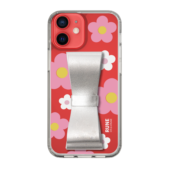 Slim Protection Case - STAND & RING RIBBON Silver［ Rune Naito - RUNE Flower - Pink ］