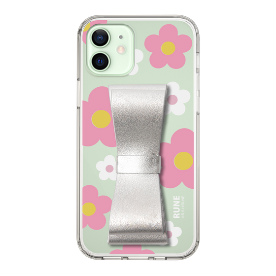 Slim Protection Case - STAND & RING RIBBON Silver［ Rune Naito - RUNE Flower - Pink ］