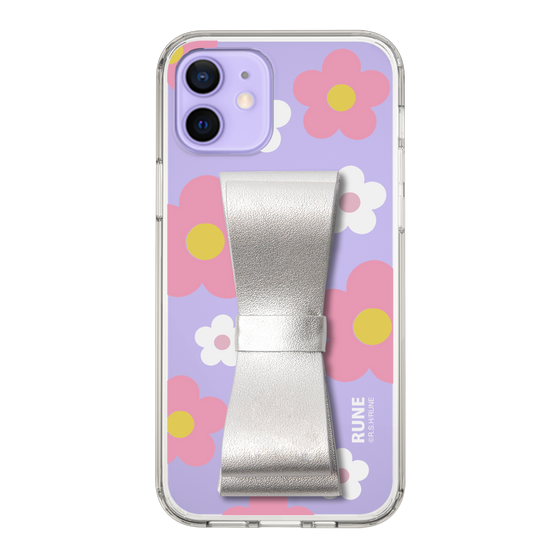 Slim Protection Case - STAND & RING RIBBON Silver［ Rune Naito - RUNE Flower - Pink ］