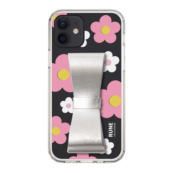 Slim Protection Case - STAND & RING RIBBON Silver［ Rune Naito - RUNE Flower - Pink ］