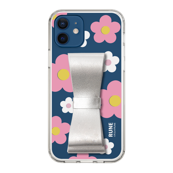 Slim Protection Case - STAND & RING RIBBON Silver［ Rune Naito - RUNE Flower - Pink ］