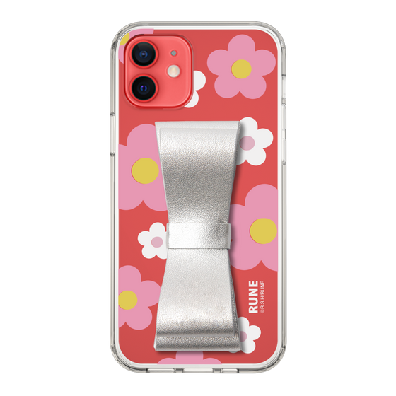 Slim Protection Case - STAND & RING RIBBON Silver［ Rune Naito - RUNE Flower - Pink ］